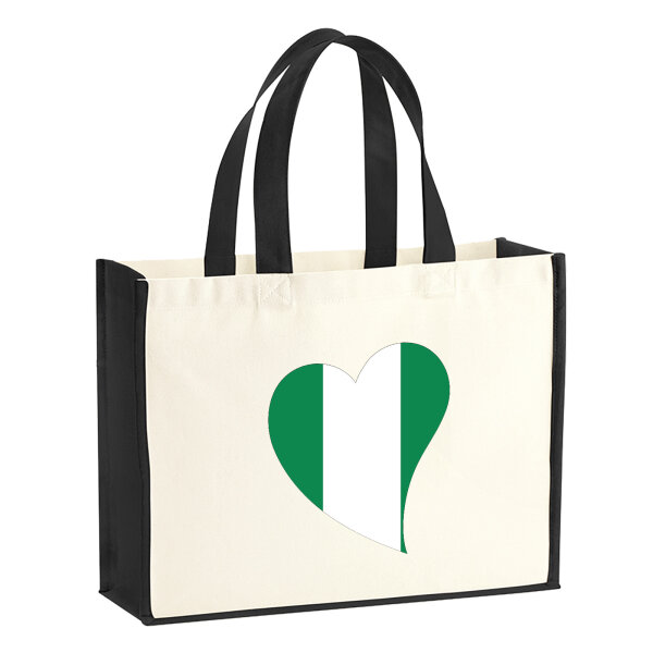 Jutetasche Nigeria Flagge Herz 21 Liter Black
