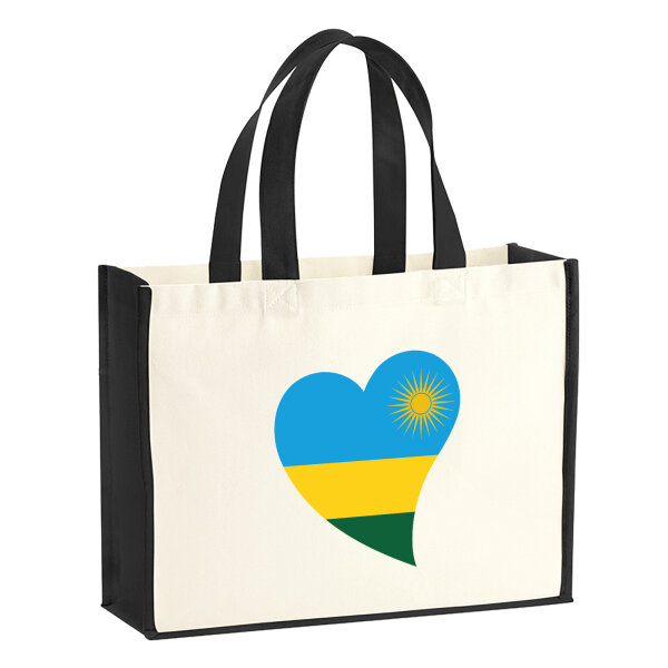 Jutetasche Ruanda Flagge Herz 21 Liter Black