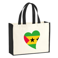 Jutetasche Sao Tome und Principe Flagge Herz 21 Liter Black