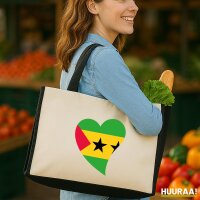 Jutetasche Sao Tome und Principe Flagge Herz 21 Liter Black