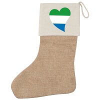 Weihnachtsstrumpf Sierra Leone Flagge Herz Beige Jute
