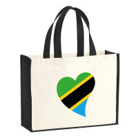 Jutetasche Tansania Flagge Herz 21 Liter Black