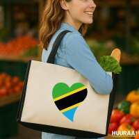 Jutetasche Tansania Flagge Herz 21 Liter Black
