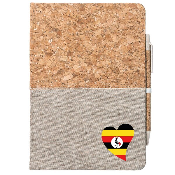Notizbuch A5 Uganda Flagge Herz 80 Blatt inkl. Kugelschreiber