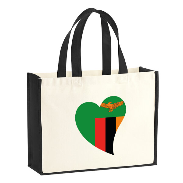 Jutetasche Sambia Flagge Herz 21 Liter Black