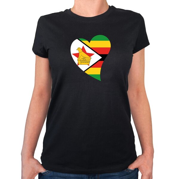 Damen T-Shirt Simbabwe Flagge Herz