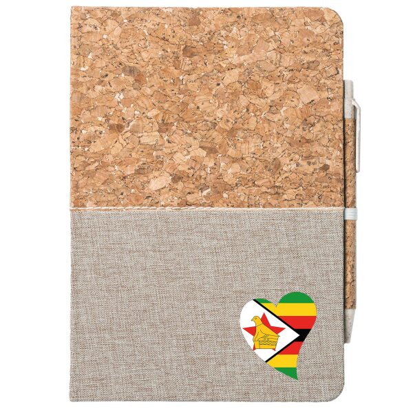 Notizbuch A5 Simbabwe Flagge Herz 80 Blatt inkl. Kugelschreiber