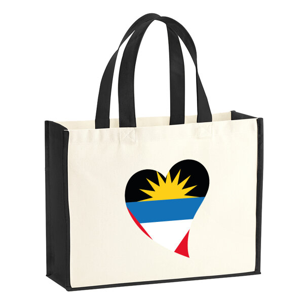 Jutetasche Antigua und Barbuda Flagge Herz 21 Liter Black