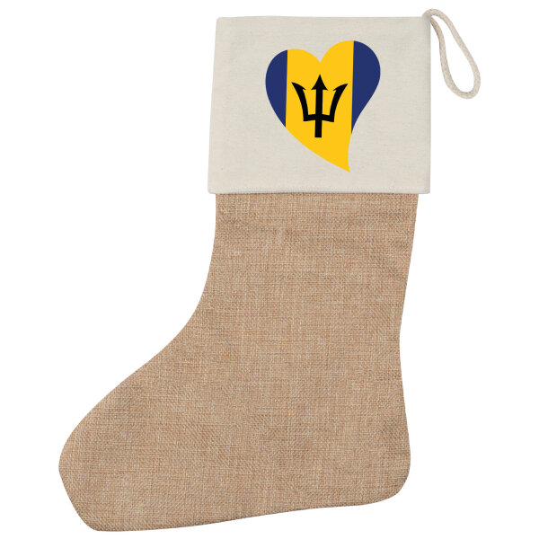 Weihnachtsstrumpf Barbados Flagge Herz Beige Jute