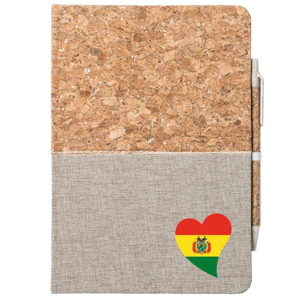 Notizbuch A5 Bolivien Flagge Herz 80 Blatt inkl. Kugelschreiber