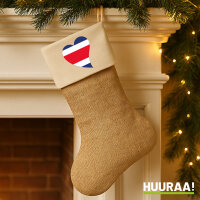 Weihnachtsstrumpf Costa Rica Flagge Herz Beige Jute