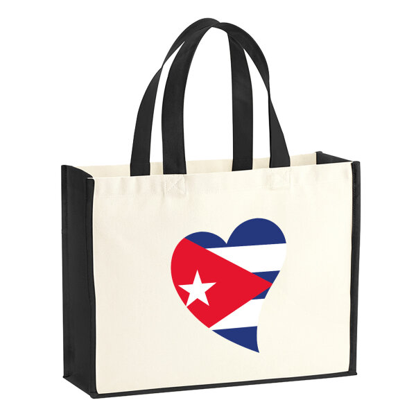 Jutetasche Kuba Flagge Herz 21 Liter Black