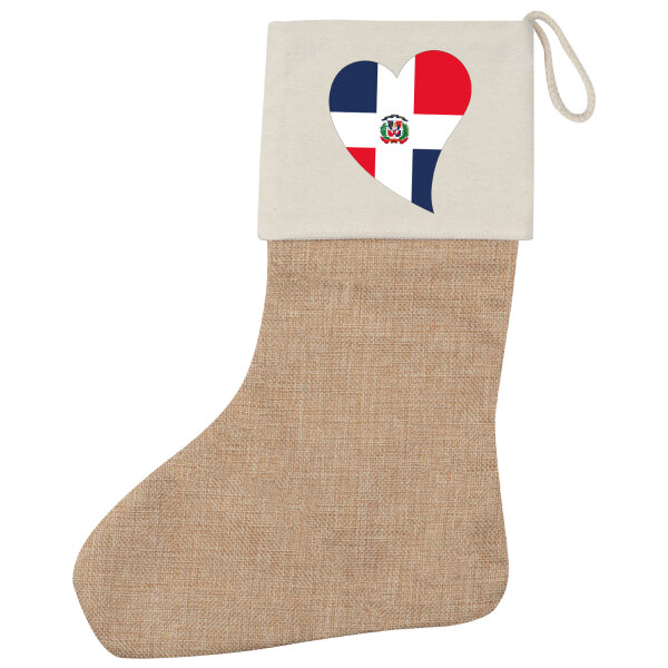 Weihnachtsstrumpf Dominikanische Republik Flagge Herz Beige Jute