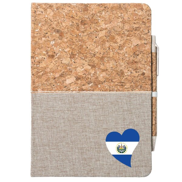 Notizbuch A5 El Salvador Flagge Herz 80 Blatt inkl. Kugelschreiber