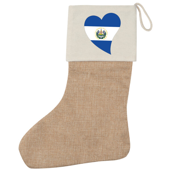 Weihnachtsstrumpf El Salvador Flagge Herz Beige Jute