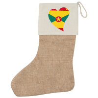 Weihnachtsstrumpf Grenada Flagge Herz Beige Jute
