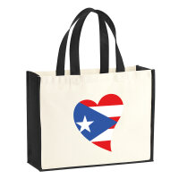 Jutetasche Puerto Rico Flagge Herz 21 Liter Black
