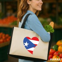 Jutetasche Puerto Rico Flagge Herz 21 Liter Black