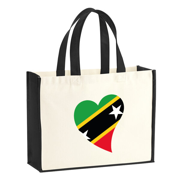 Jutetasche St. Kitts und Nevis Flagge Herz 21 Liter Black