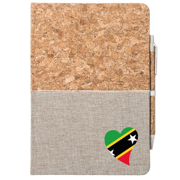 Notizbuch A5 St. Kitts und Nevis Flagge Herz 80 Blatt inkl. Kugelschreiber