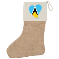 Weihnachtsstrumpf St. Lucia Flagge Herz Beige Jute