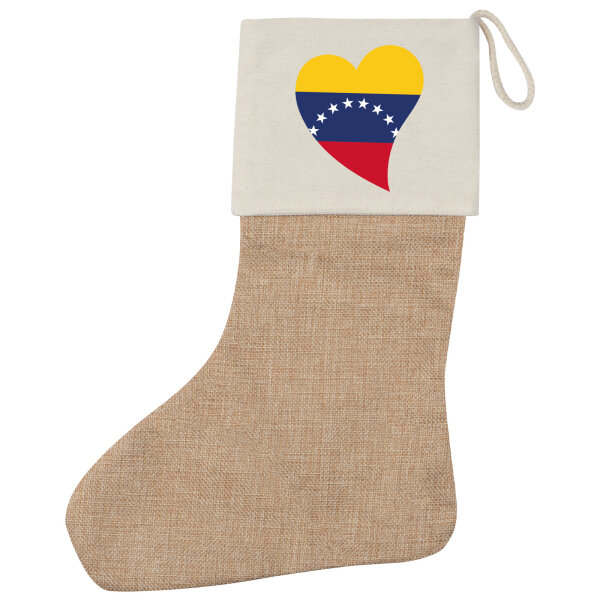 Weihnachtsstrumpf Venezuela Flagge Herz Beige Jute