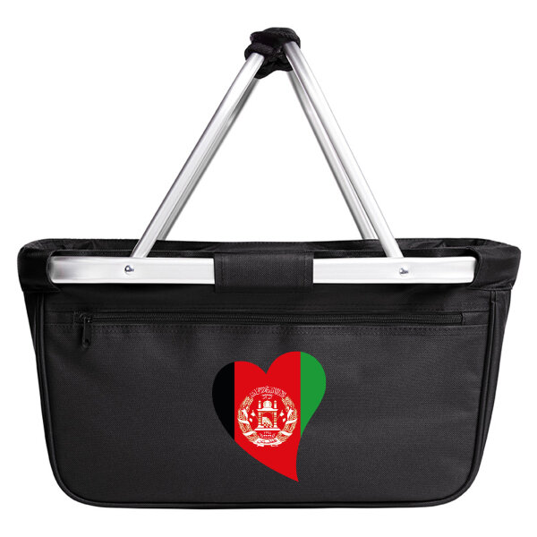 Einkaufskorb faltbar Afghanistan Flagge Herz 20 Liter Black