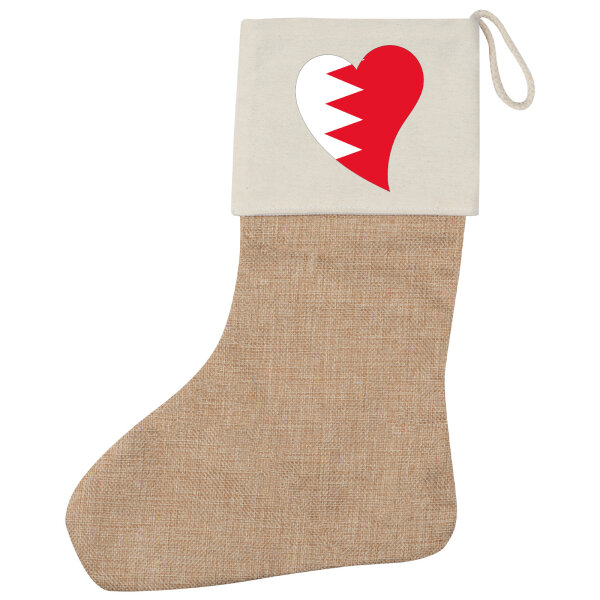 Weihnachtsstrumpf Bahrain Flagge Herz Beige Jute