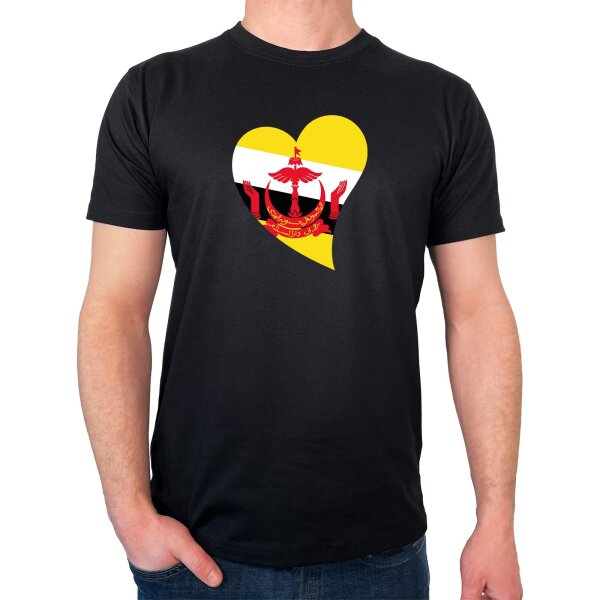 Herren T-Shirt Brunei Flagge Herz