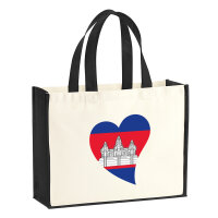 Jutetasche Kambodscha Flagge Herz 21 Liter Black
