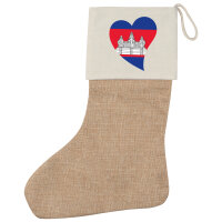Weihnachtsstrumpf Kambodscha Flagge Herz Beige Jute
