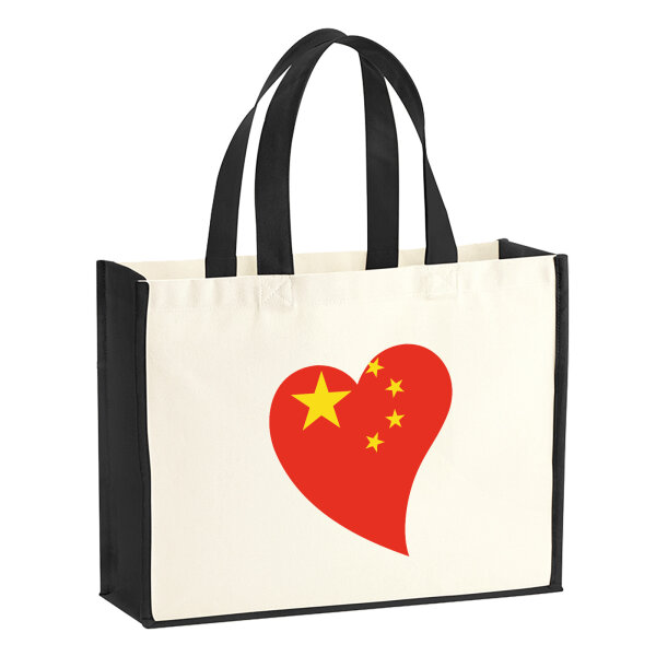 Jutetasche China Flagge Herz 21 Liter Black