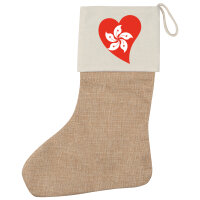 Weihnachtsstrumpf Hongkong Flagge Herz Beige Jute