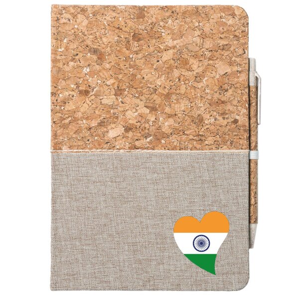 Notizbuch A5 Indien Flagge Herz 80 Blatt inkl. Kugelschreiber