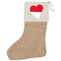 Weihnachtsstrumpf Indonesien Flagge Herz Beige Jute