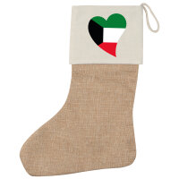 Weihnachtsstrumpf Kuwait Flagge Herz Beige Jute