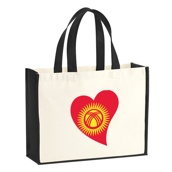 Jutetasche Kirgisistan Flagge Herz 21 Liter Black