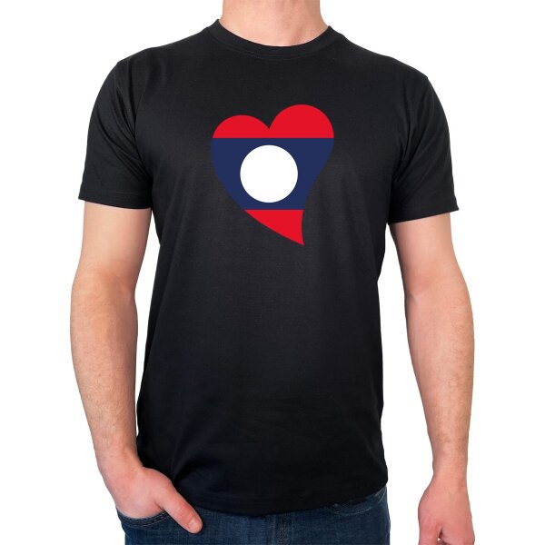Herren T-Shirt Laos Flagge Herz