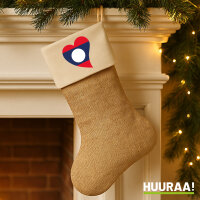 Weihnachtsstrumpf Laos Flagge Herz Beige Jute