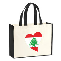 Jutetasche Libanon Flagge Herz 21 Liter Black