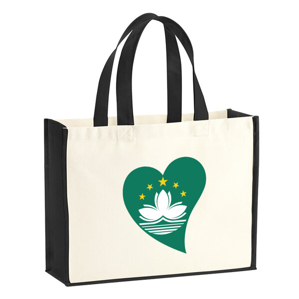 Jutetasche Macau Flagge Herz 21 Liter Black