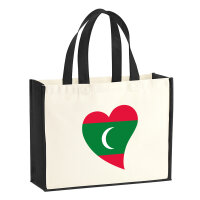Jutetasche Malediven Flagge Herz 21 Liter Black