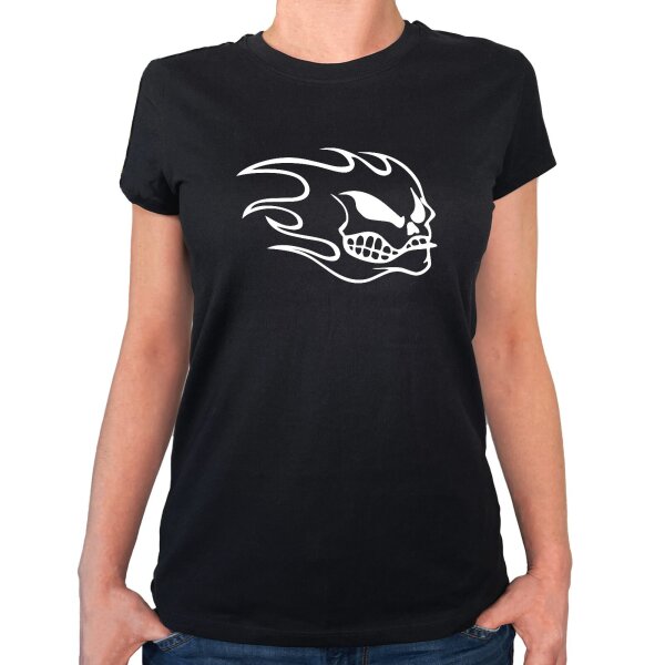 Damen T-Shirt Totenkopf Flammen