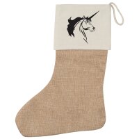 Weihnachtsstrumpf Einhorn Silhouette Beige Jute