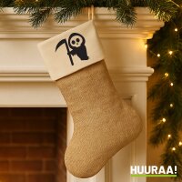 Weihnachtsstrumpf Sensenmann Silhouette Beige Jute