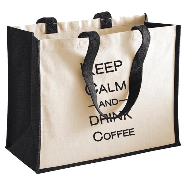 Jutetasche Keep calm and drink coffee Schriftzug 21 Liter Black