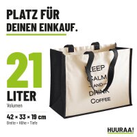 Jutetasche Keep calm and drink coffee Schriftzug 21 Liter Black