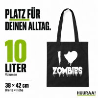 Jutebeutel I love zombies Herz 10 Liter