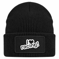 Beanie mit Patch I love racing! Herz Black
