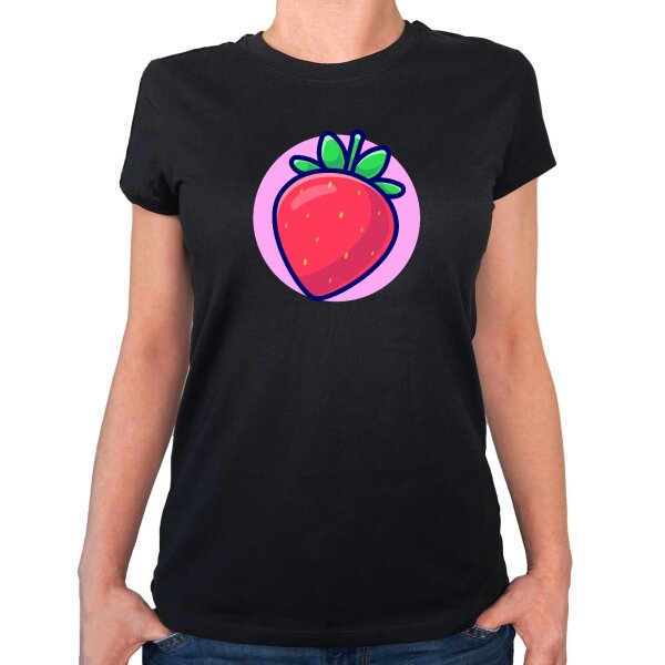 Damen T-Shirt Erdbeere Comic Frucht